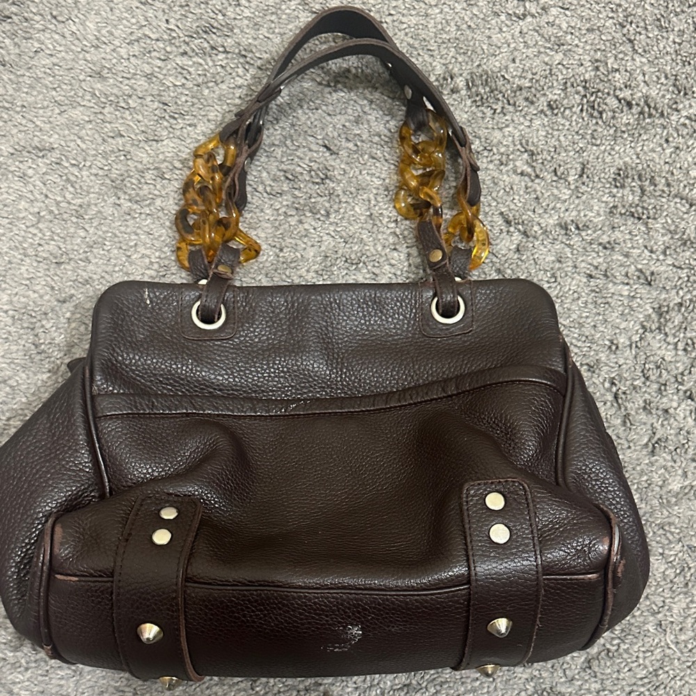 Brown Leather Handbag with Gold Accents